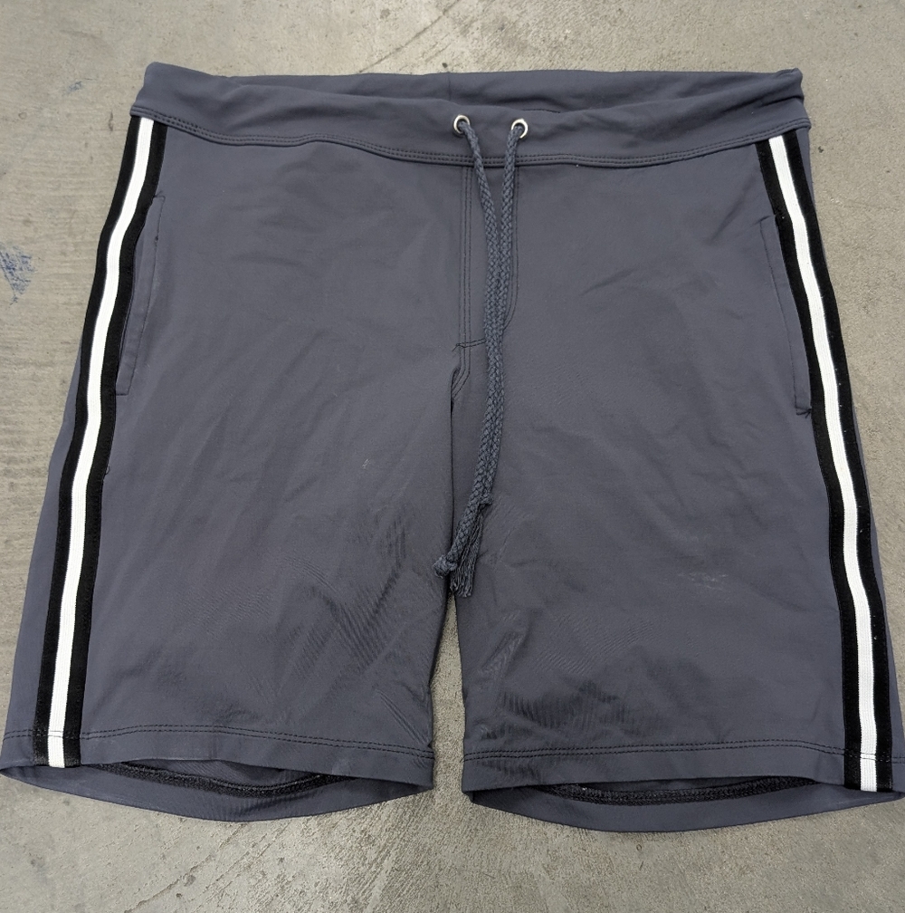 Sauvage Gray Athletic Shorts with Stripes, Large